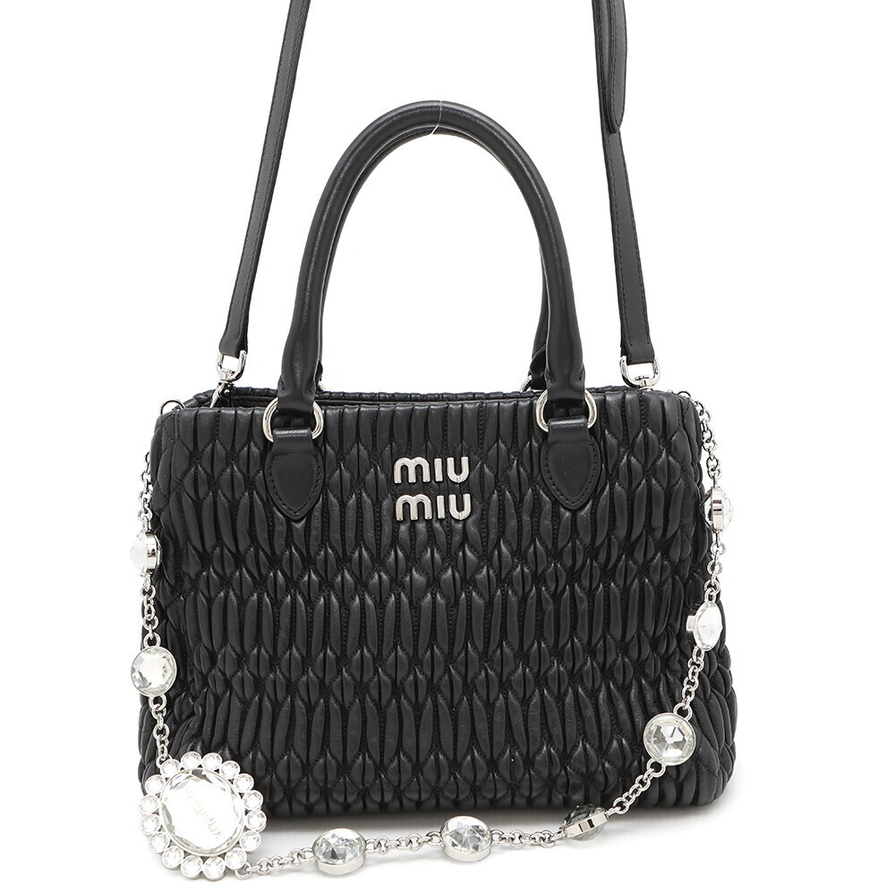 Miu Miu Nappa Crystal Handbag Shoulder Bag Black